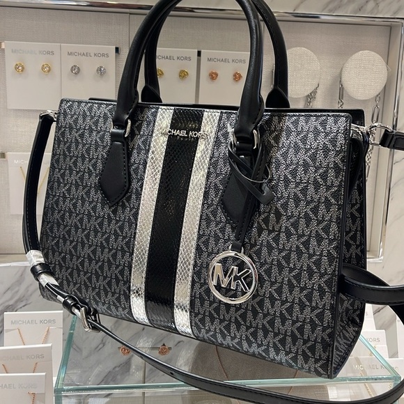 Michael Kors Sheila Medium Signature Logo and Metallic Satchel Crossbody CZ NWT - Picture 9 of 16